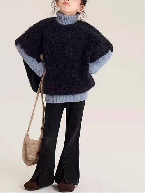 Lányoknak készült koreai stílusú harangvégű farmernadrág, poliészter 52%, magas derekú elasztikus derékszíj, 8+ éveseknek, hosszú