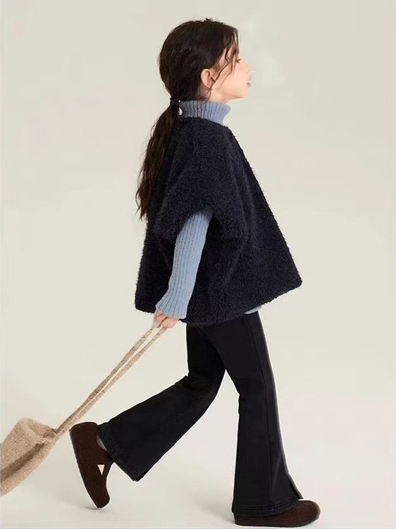 Lányoknak készült koreai stílusú harangvégű farmernadrág, poliészter 52%, magas derekú elasztikus derékszíj, 8+ éveseknek, hosszú