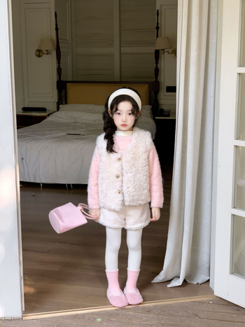 Dječje plišane šorce za djevojčice, korejski stil, 90% pamuk, srednji pojas s elastičnim pojasom, mekan materijal, jednobojne, uzrast 3–8 godina, Zima 2025