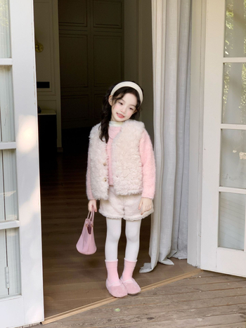 Dječje plišane šorce za djevojčice, korejski stil, 90% pamuk, srednji pojas s elastičnim pojasom, mekan materijal, jednobojne, uzrast 3–8 godina, Zima 2025