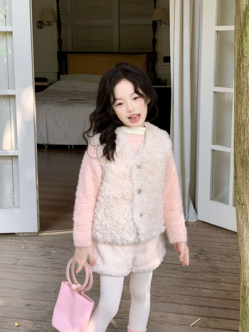 Dječje plišane šorce za djevojčice, korejski stil, 90% pamuk, srednji pojas s elastičnim pojasom, mekan materijal, jednobojne, uzrast 3–8 godina, Zima 2025