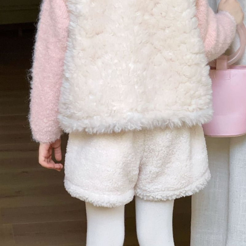 Dječje plišane šorce za djevojčice, korejski stil, 90% pamuk, srednji pojas s elastičnim pojasom, mekan materijal, jednobojne, uzrast 3–8 godina, Zima 2025