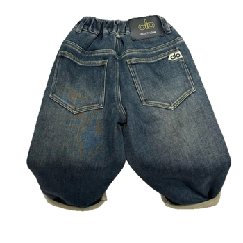 Gyerekeknek szóló velúr-denim nadrág, puha kezelés, középmagas derék, elasztikus derekú, 3–8 éveseknek, őszi-téli