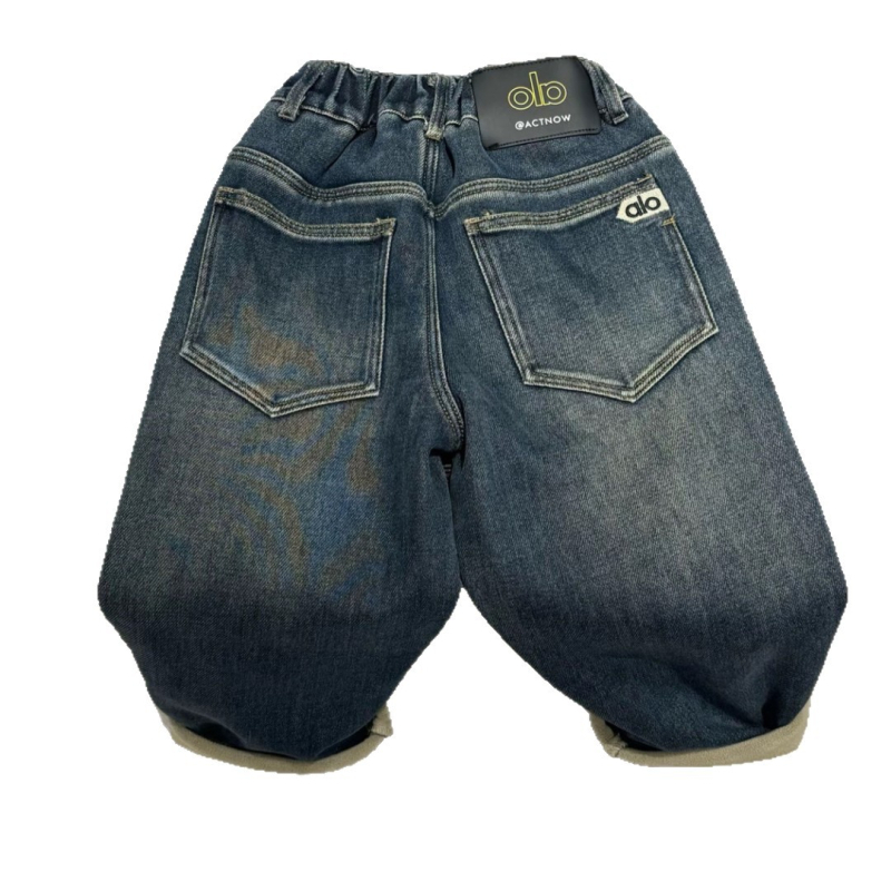 Gyerekeknek szóló velúr-denim nadrág, puha kezelés, középmagas derék, elasztikus derekú, 3–8 éveseknek, őszi-téli