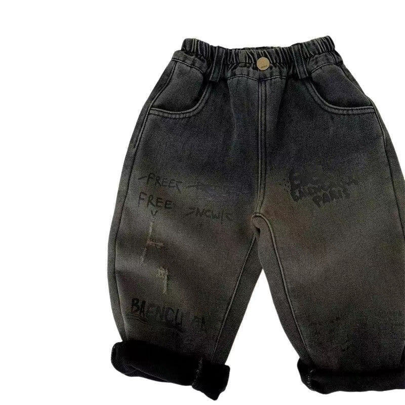 Dječje traperice od pamuka, unisex, 90% pamuk, mekana obrada, dvostruki pojas s elastičnim pojasom, za uzrast 3–8 godina, pogodne za sve sezone.