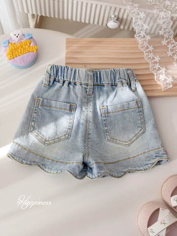 Dječje traper šorc za djevojčice, korejski stil, denim s 80% pamuka, uzrast 3–8 godina, elastični struk