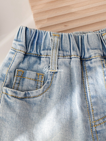 Dječje traper šorc za djevojčice, korejski stil, denim s 80% pamuka, uzrast 3–8 godina, elastični struk