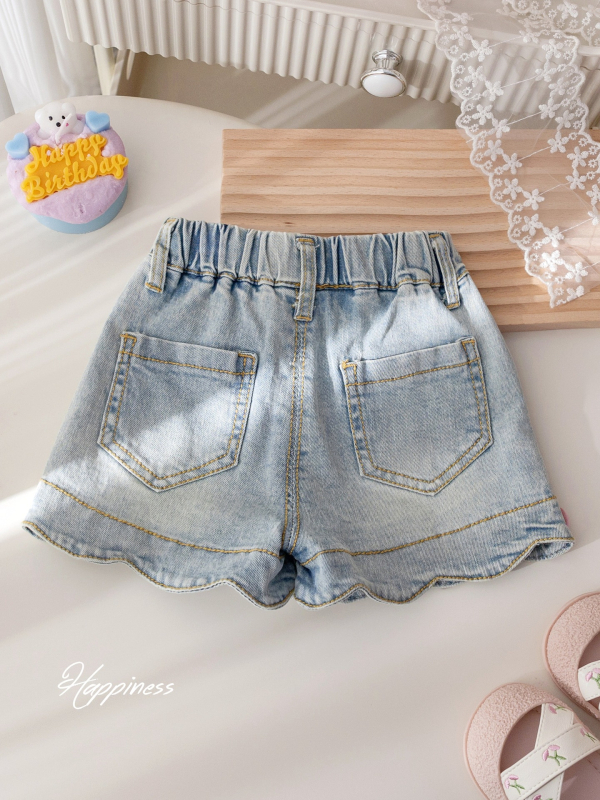 Dječje traper šorc za djevojčice, korejski stil, denim s 80% pamuka, uzrast 3–8 godina, elastični struk