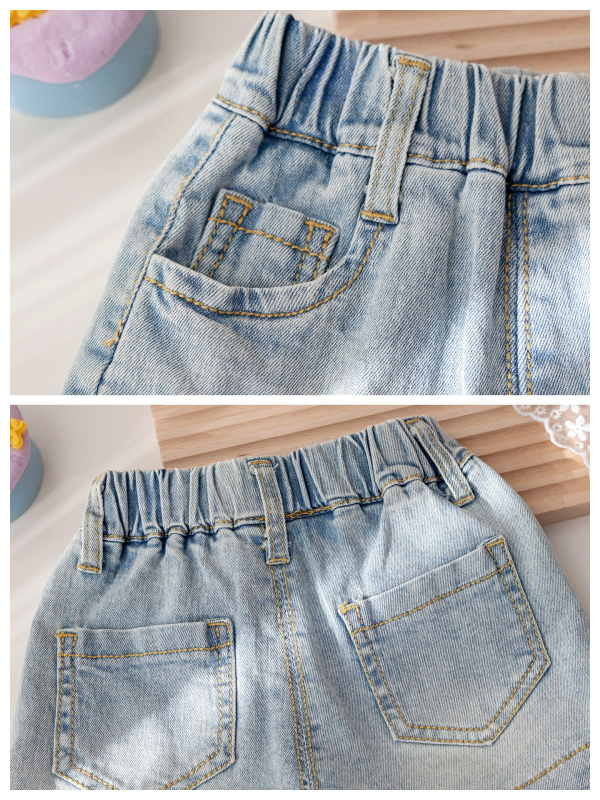 Dječje traper šorc za djevojčice, korejski stil, denim s 80% pamuka, uzrast 3–8 godina, elastični struk