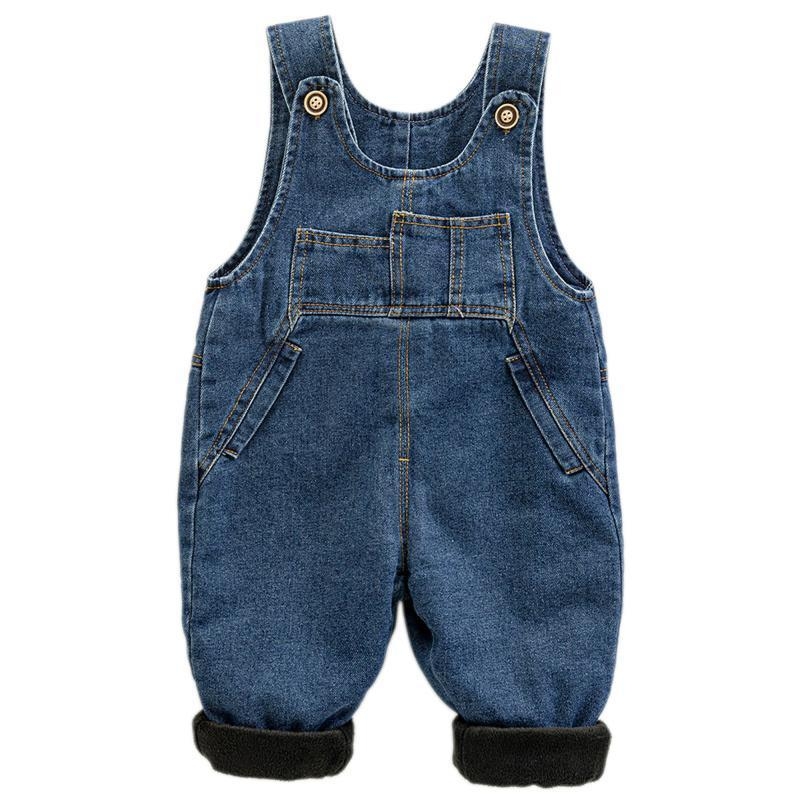 Dječji džins overale s naramenicama i fleece-podstavom, jesen-zima model (Materijal: poliester 70–80%, Podstava: fleece, Stil: korejski, Zatvaranje: gumbi, Sezona: jesen-zima)