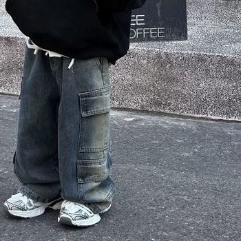 Dječje traperice, korejskog stila, unisex, srednji pojas s elastikom, debeli pamuk