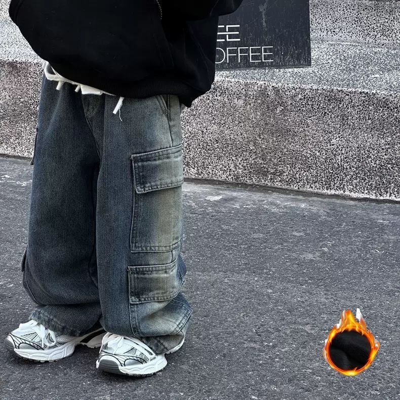 Dječje traperice, korejskog stila, unisex, srednji pojas s elastikom, debeli pamuk