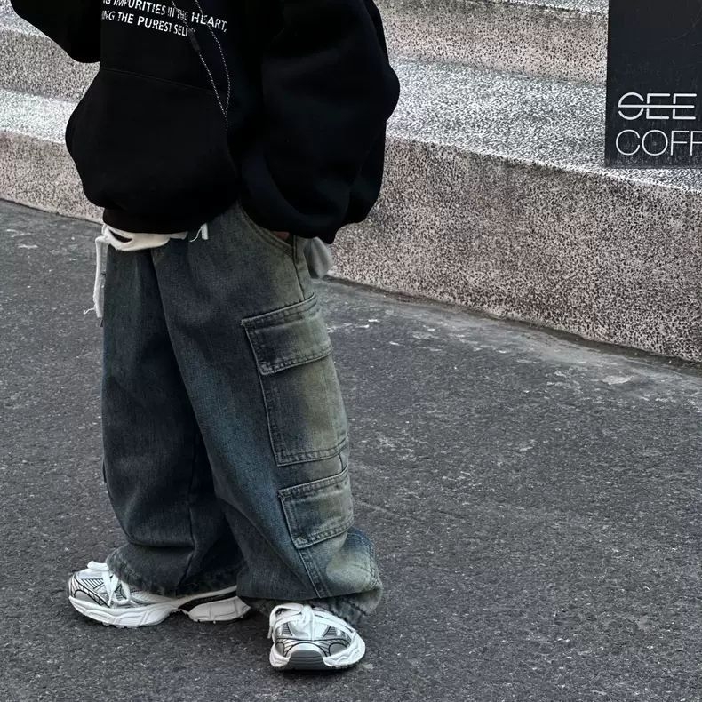 Dječje traperice, korejskog stila, unisex, srednji pojas s elastikom, debeli pamuk