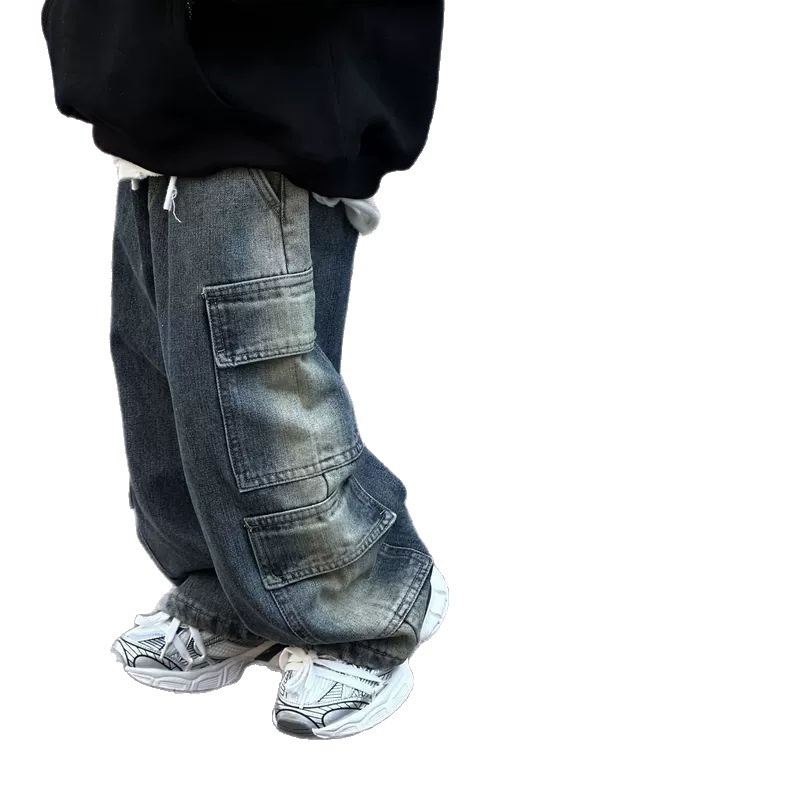 Dječje traperice, korejskog stila, unisex, srednji pojas s elastikom, debeli pamuk