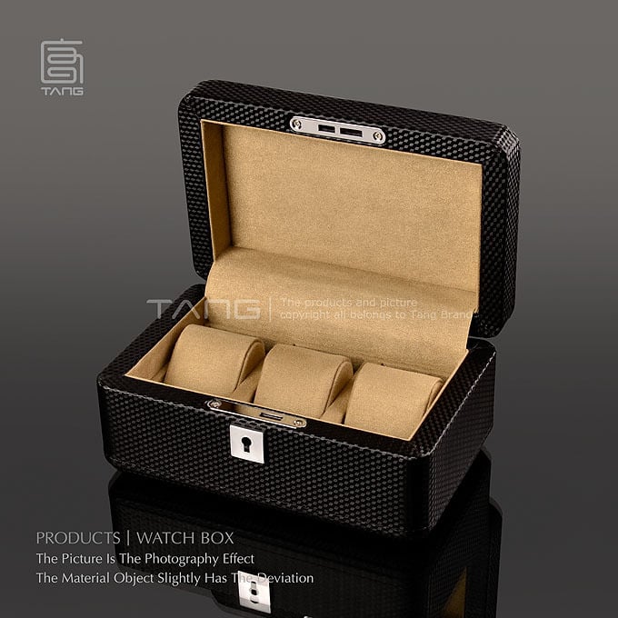 Drvena kutija za 3 sata, mehanička, s baršunastom unutrašnjošću, WB740