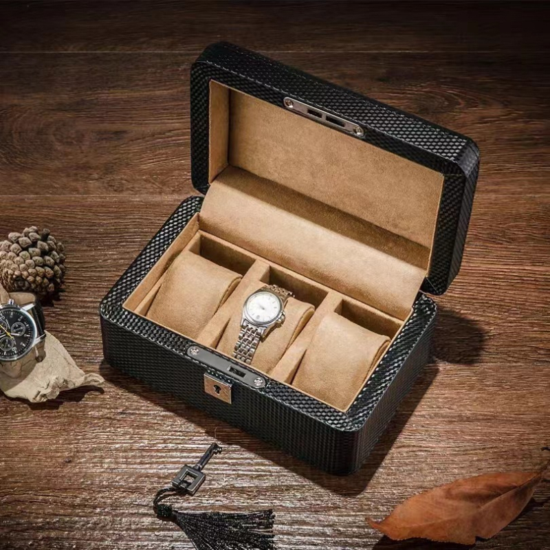 Drvena kutija za 3 sata, mehanička, s baršunastom unutrašnjošću, WB740