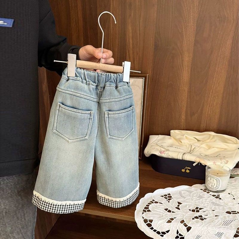 Dječje traperice u korejskom stilu s fleece podstavom, tople i elastične, vintage ravne nogavice s karikaturnim uzorom (Materijal: pamuk; Sastav glavnog materijala: 90% pamuk; Tehnologija tkanine: mekano obrađivanje; Uzorak: karikatura)