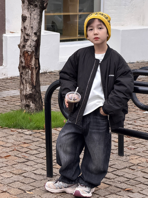 Gyerekeknek szóló téli fleece-béléssel ellátott farmernadrág, egyenes szabású, pamutkeverék 80% / 11% poliészter / 9% viszkóz