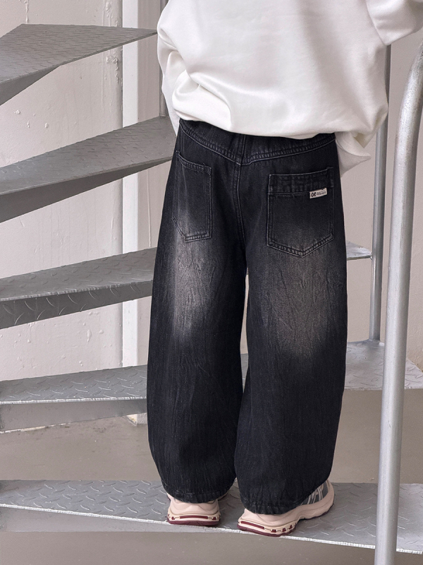 Gyerekeknek szóló téli fleece-béléssel ellátott farmernadrág, egyenes szabású, pamutkeverék 80% / 11% poliészter / 9% viszkóz