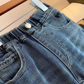 Lányoknak szóló denim nadrág, koreai stílus, középmagas derekú, pamut 30–50%, gumis szalag
