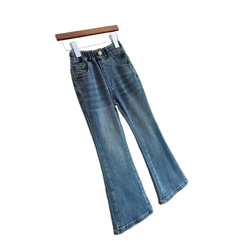 Lányoknak szóló denim nadrág, koreai stílus, középmagas derekú, pamut 30–50%, gumis szalag