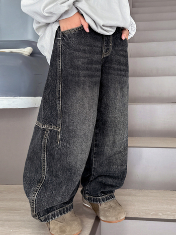 Dječje traperice u retro stilu, ravni kroj, elastičan pojas, denim, proljeće i jesen (Materijal: Denim; Stil: Traperice; Pojas: Elastičan; Sezona: Proljeće/Jesen; Dobna skupina: iznad 8 godina)