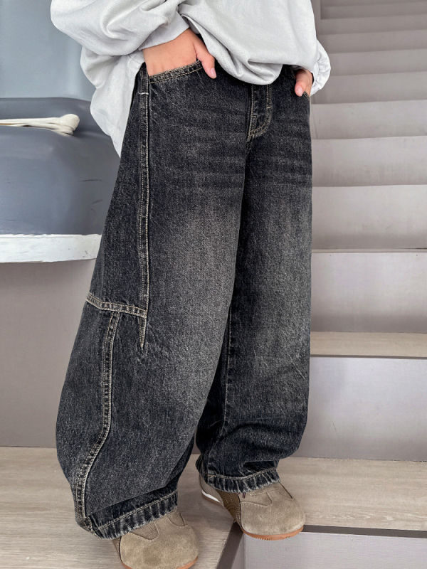 Dječje traperice u retro stilu, ravni kroj, elastičan pojas, denim, proljeće i jesen (Materijal: Denim; Stil: Traperice; Pojas: Elastičan; Sezona: Proljeće/Jesen; Dobna skupina: iznad 8 godina)