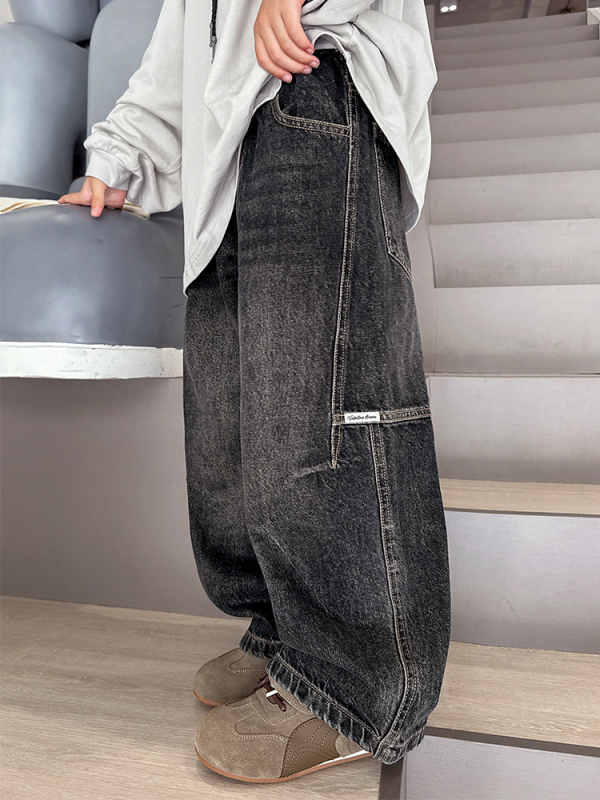 Dječje traperice u retro stilu, ravni kroj, elastičan pojas, denim, proljeće i jesen (Materijal: Denim; Stil: Traperice; Pojas: Elastičan; Sezona: Proljeće/Jesen; Dobna skupina: iznad 8 godina)