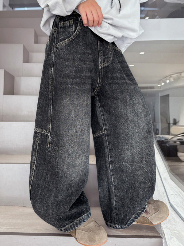 Dječje traperice u retro stilu, ravni kroj, elastičan pojas, denim, proljeće i jesen (Materijal: Denim; Stil: Traperice; Pojas: Elastičan; Sezona: Proljeće/Jesen; Dobna skupina: iznad 8 godina)