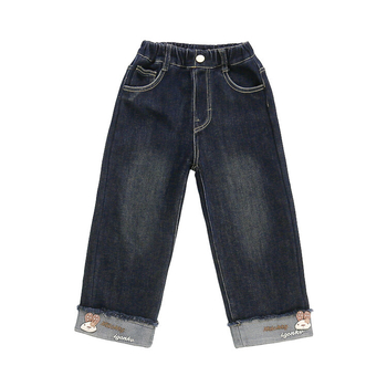 Lányoknak készült fleeces bélésű vastag farmernadrág téli, egyenes szabású, középmagas derék, elasztikus derekú