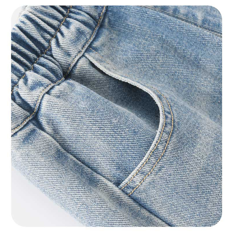 Dječje traper hlače ravnih nogavica, elastičan pojas, preklopljeni rub, jednobojne, duge, Unisex, 35% pamuka