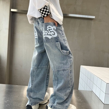 Dječje traperice za dječake, korejski stil, široki kroj, elastični pojas, proljeće–jesen, za djecu preko 8 godina