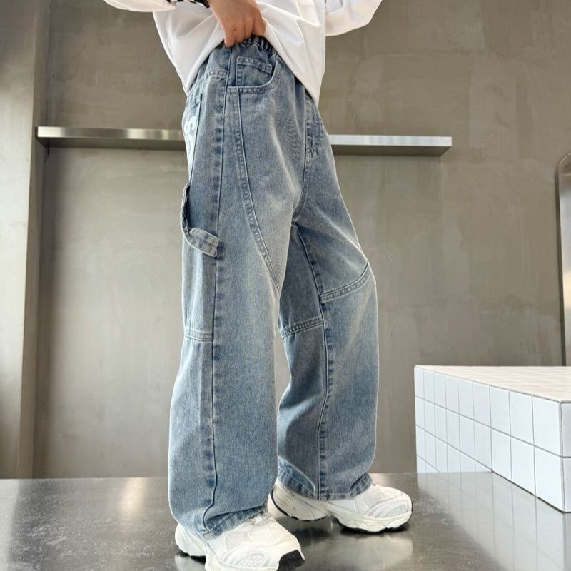 Dječje traperice za dječake, korejski stil, široki kroj, elastični pojas, proljeće–jesen, za djecu preko 8 godina