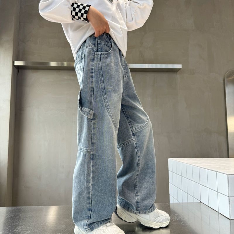 Dječje traperice za dječake, korejski stil, široki kroj, elastični pojas, proljeće–jesen, za djecu preko 8 godina