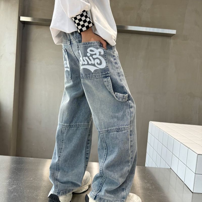 Dječje traperice za dječake, korejski stil, široki kroj, elastični pojas, proljeće–jesen, za djecu preko 8 godina