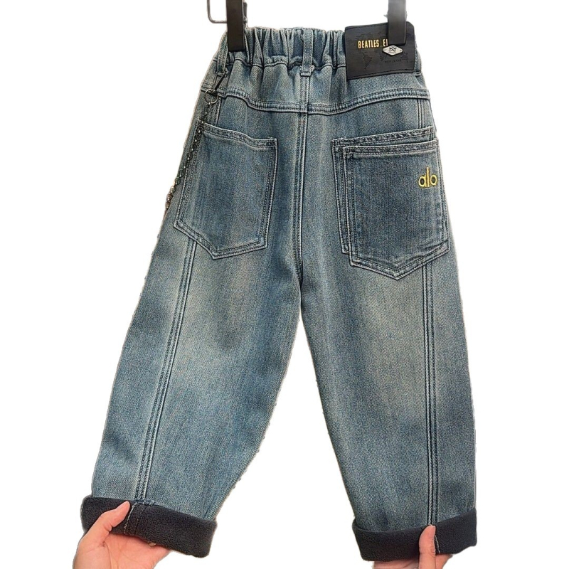 Dječje hlače od trapera s flis podstavom, opuštene krojenje, srednji pojas, jednobojne, za uzrast 3–8 godina