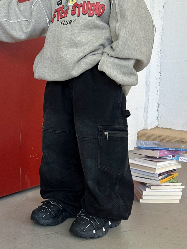 Dječje cargo traperice s džepovima na zip, fleece podstava, 100% pamuk, zimske, srednji struk