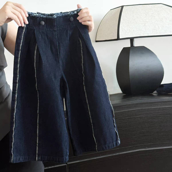 Dječje traperice u korejskom stilu, osnovni kroj, denim, srednji pojas s elastičnim pojasom, za dobnu skupinu 3–8 godina