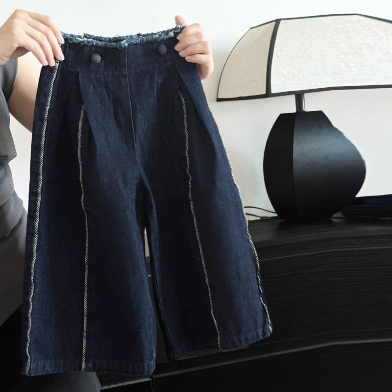Dječje traperice u korejskom stilu, osnovni kroj, denim, srednji pojas s elastičnim pojasom, za dobnu skupinu 3–8 godina