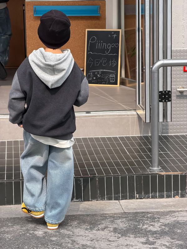 Aimobeibei Dječje traperice — zimske unisex traperice s retro patchworkom, vunena podstava za toplinu, debeli materijal, duge hlače s zakrivljenim krojem