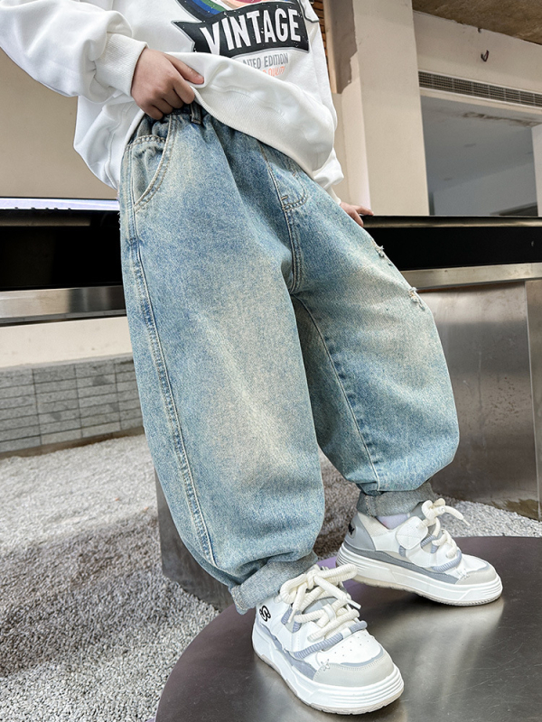 Muške traperice – korejski stil, osnovni dizajn (denim; elastični srednje visok pojas; duga traperica; proljeće 2025)