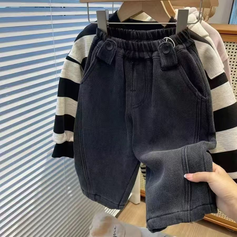 Dječje traperice, korejskog stila, elastični pojas u struku, podstavljene flisom, debele za zimu, unisex