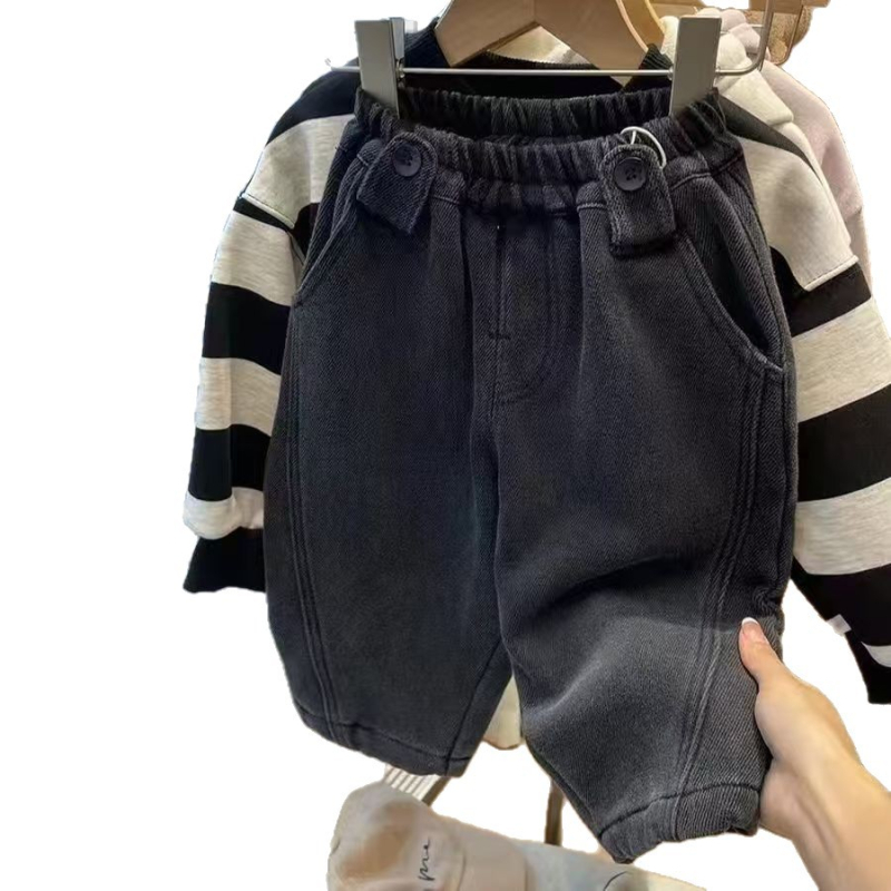 Dječje traperice, korejskog stila, elastični pojas u struku, podstavljene flisom, debele za zimu, unisex
