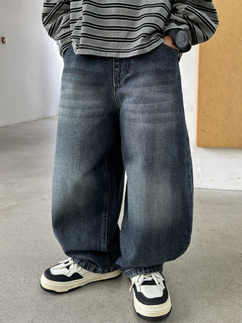 Дънки за момчета - деним от памук и полиестер (68/32), средна талия с еластична лента, деним с мека обработка, подходящи за пролет и есен