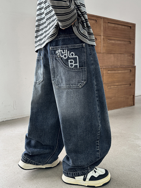 Дънки за момчета - деним от памук и полиестер (68/32), средна талия с еластична лента, деним с мека обработка, подходящи за пролет и есен