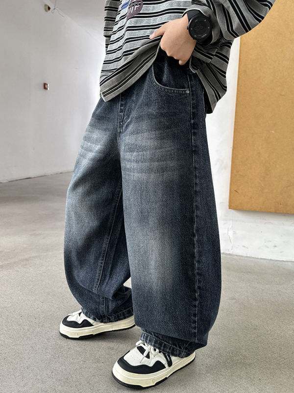 Дънки за момчета - деним от памук и полиестер (68/32), средна талия с еластична лента, деним с мека обработка, подходящи за пролет и есен