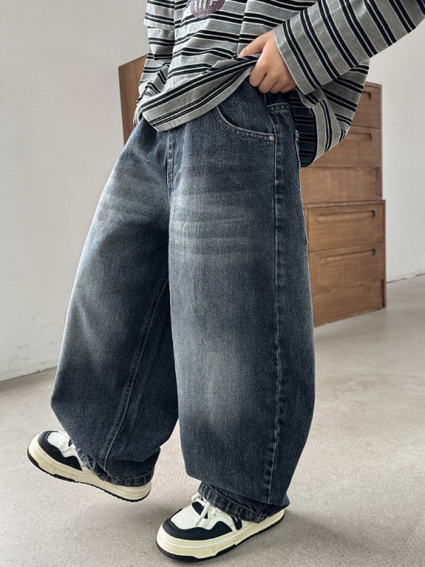 Дънки за момчета - деним от памук и полиестер (68/32), средна талия с еластична лента, деним с мека обработка, подходящи за пролет и есен