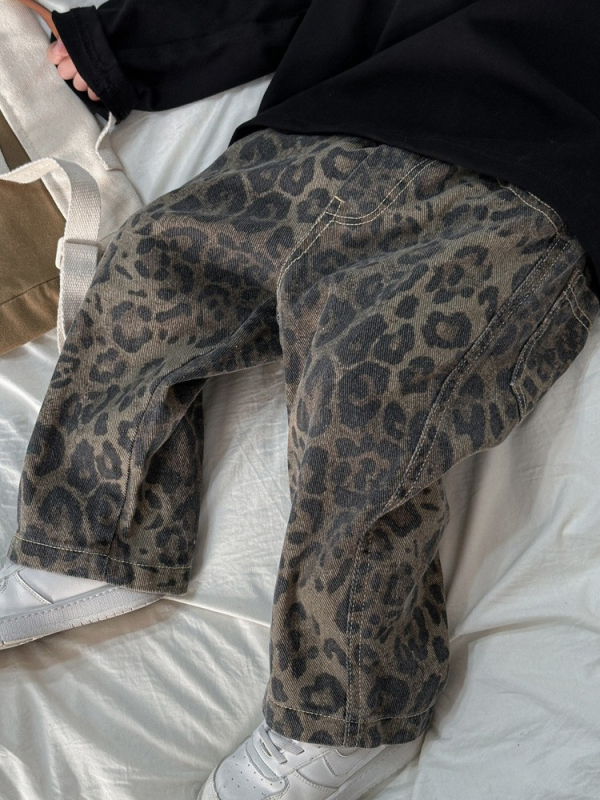 Dječje hlače s leopard uzorkom, korejski stil, 100% pamuk, visok struk, za djecu 3-8 godina