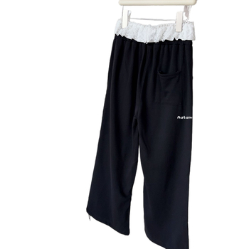 Gyerekeknek szóló nadrág koreai stílusú hímzett betűkkel és csipkével, 98% pamut, középmagas derekú, elasztikus gumival, 8 évesnél idősebbeknek, tavasz–ősz