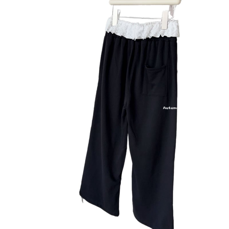 Gyerekeknek szóló nadrág koreai stílusú hímzett betűkkel és csipkével, 98% pamut, középmagas derekú, elasztikus gumival, 8 évesnél idősebbeknek, tavasz–ősz